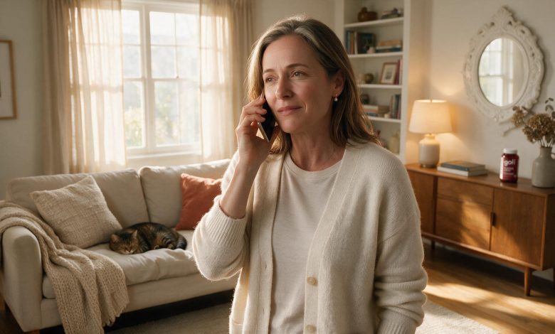 Woman standing at home on a phone call, discussing about whether NAD is safe