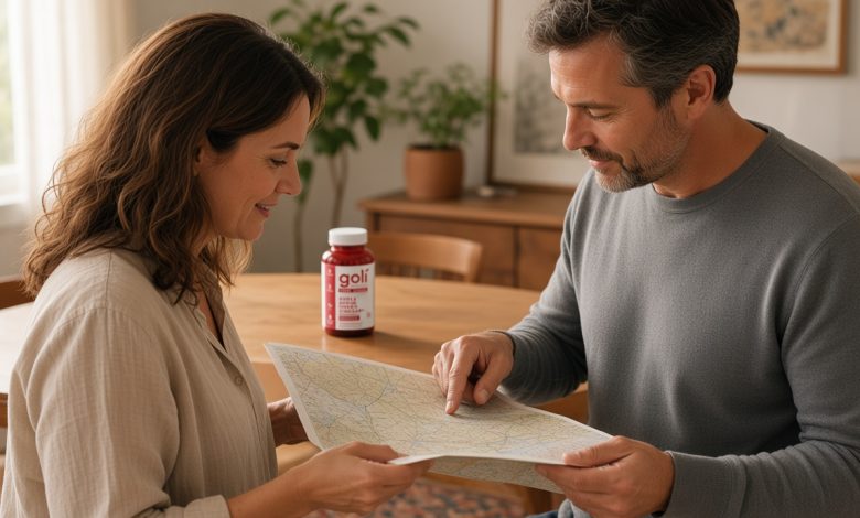 Do collagen supplements work: two people spreading a large paper map across a table