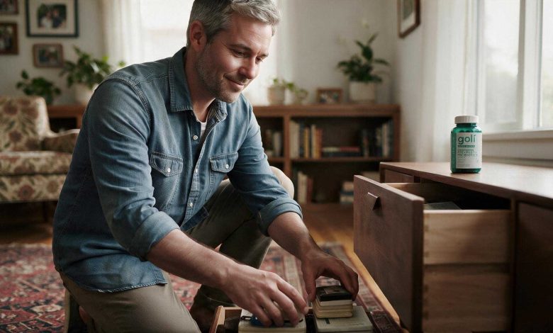 Do probiotics make you gassy: a man sorting a drawer on a quiet weekday morning