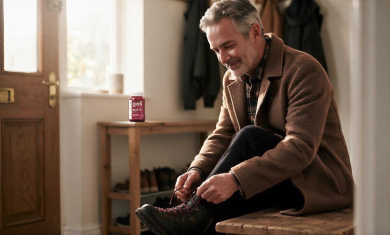 Does beetroot lower blood pressure: a man in his sixties lacing his boots by the door