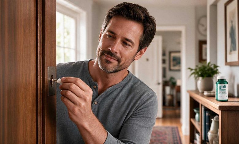 Over the counter medicine for bloating: a man oiling a squeaking door hinge
